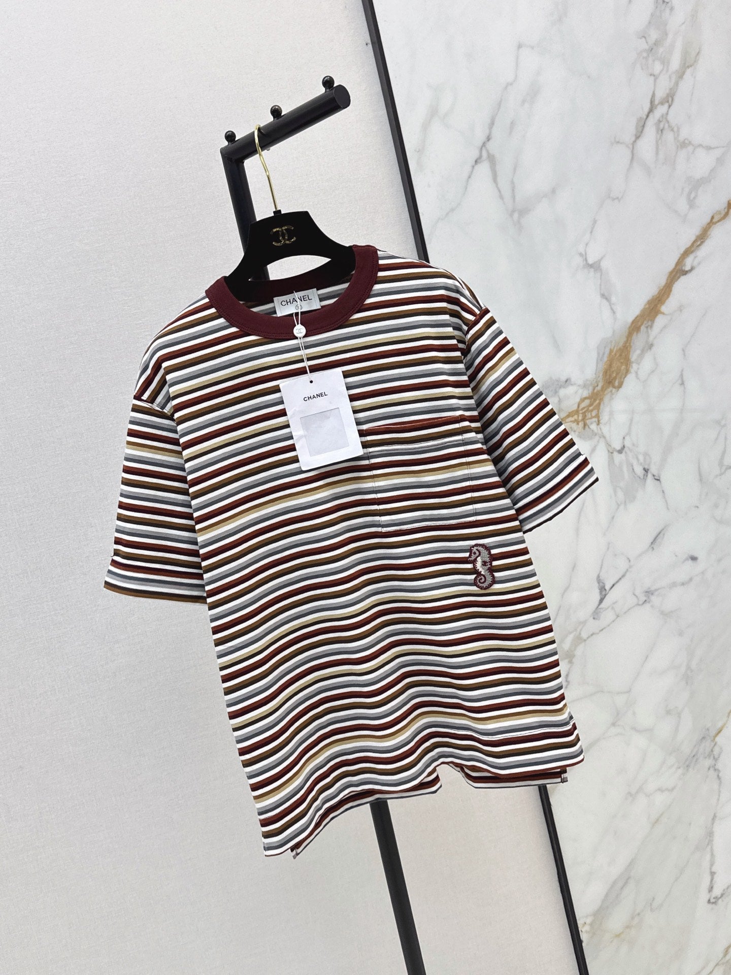 26SS NEW Oversized Striped Seahorse T-Shirt 🤎