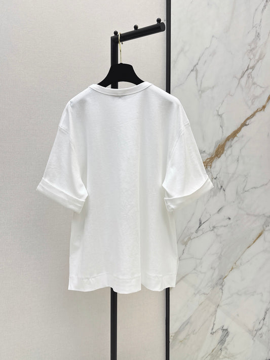 26SS NEW Simple Pocket Loose Rolled-Up Short-Sleeve White T-Shirt 🤍