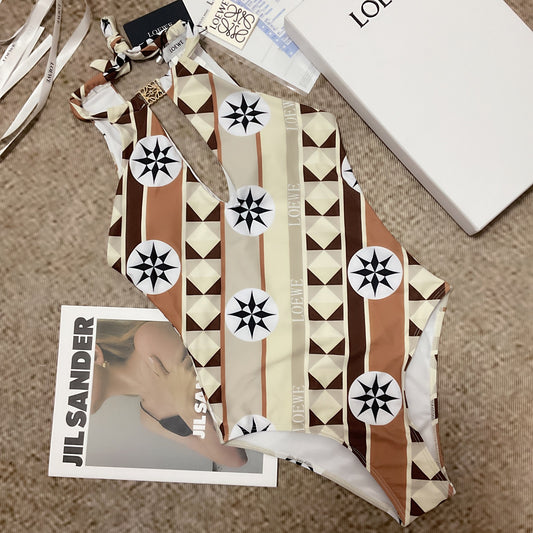 26SS NEW Geometric Pattern One-Piece Swimsuit 👙