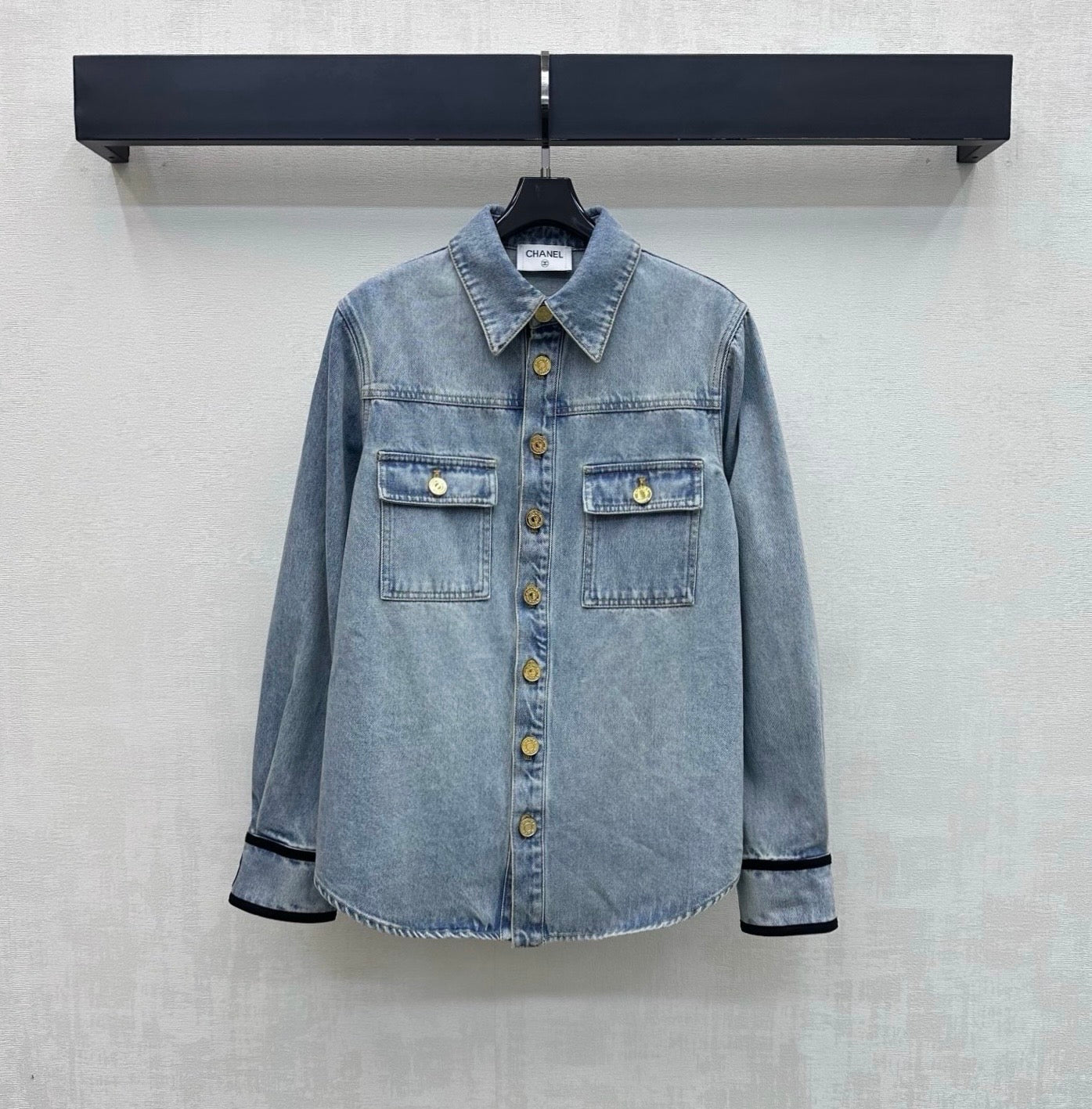 26SS NEW Denim Shirt with Gold Buttons and Straps