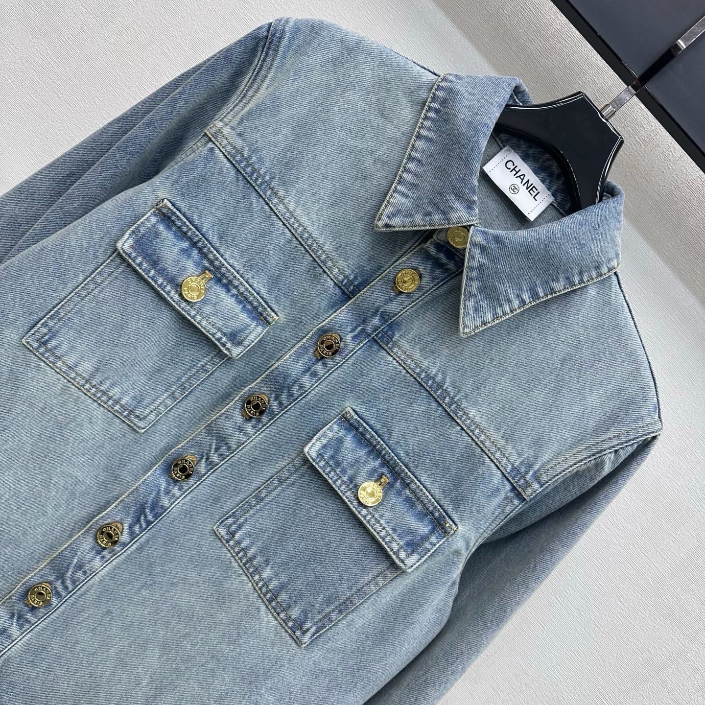 26SS NEW Denim Shirt with Gold Buttons and Straps