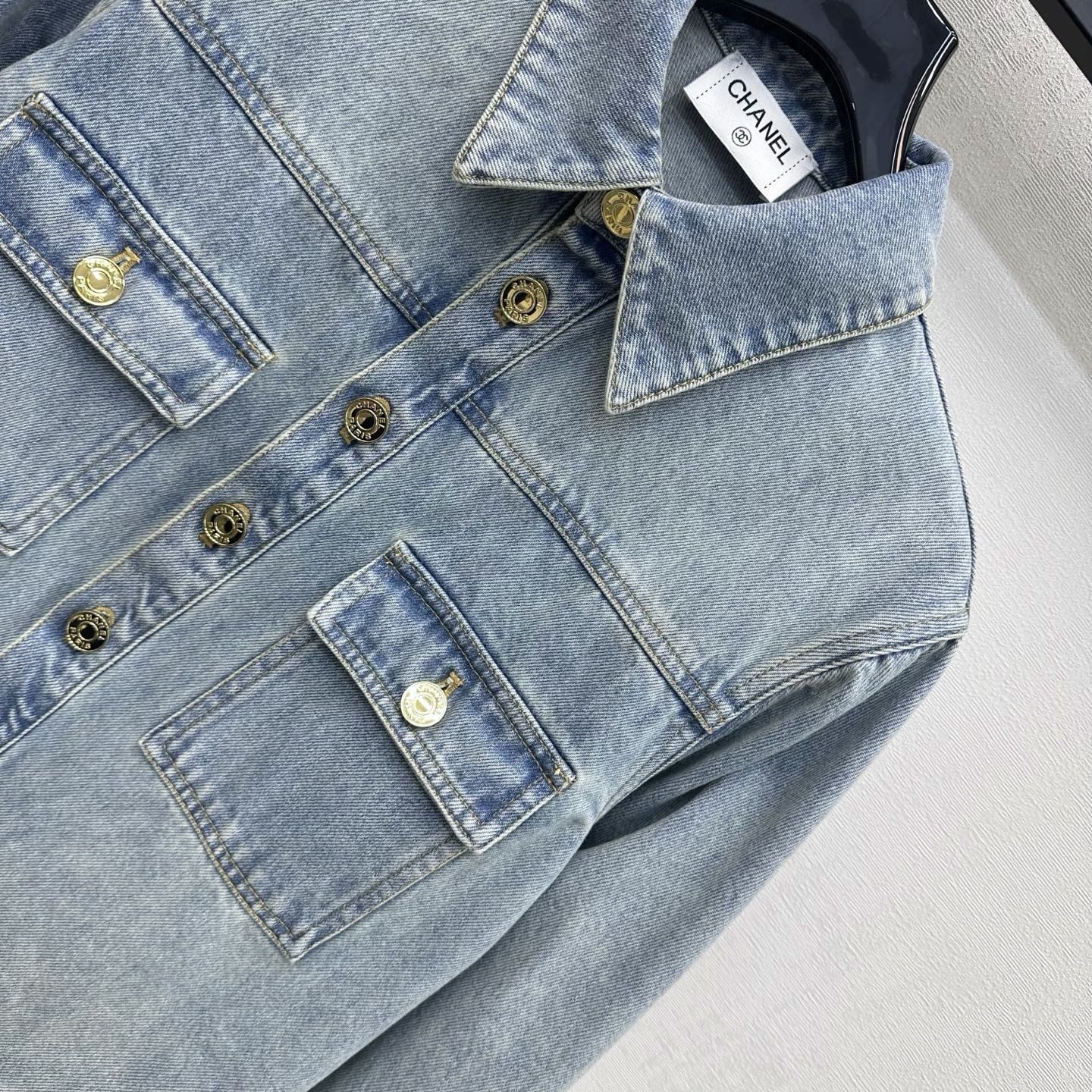 26SS NEW Denim Shirt with Gold Buttons and Straps