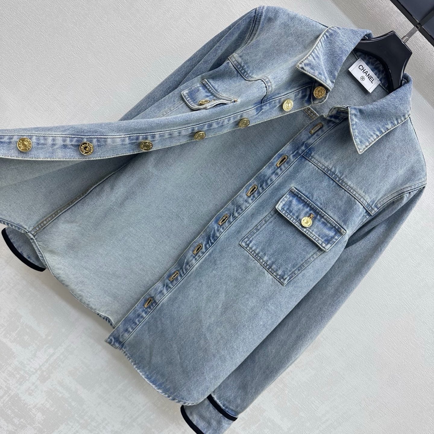 26SS NEW Denim Shirt with Gold Buttons and Straps