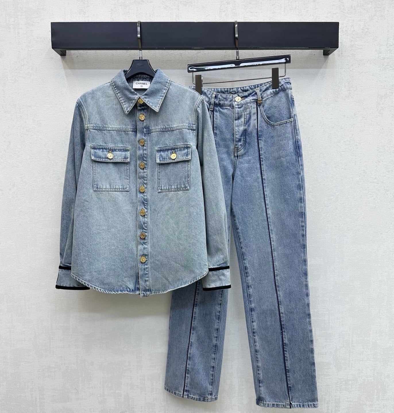 26SS NEW Denim Shirt with Gold Buttons and Straps