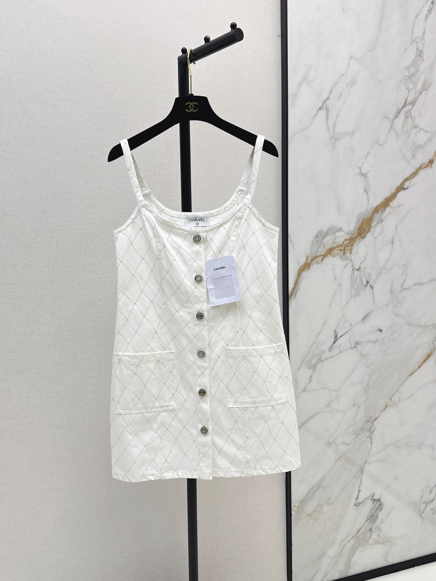 26SS NEW Coco Girl Beach Collection Heavy Embroidery Diamond Pattern Denim Suspender Dress🩵