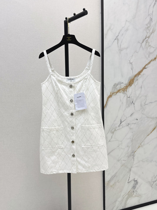 26SS NEW Coco Girl Beach Collection Heavy Embroidery Diamond Pattern Denim Suspender Dress🩵