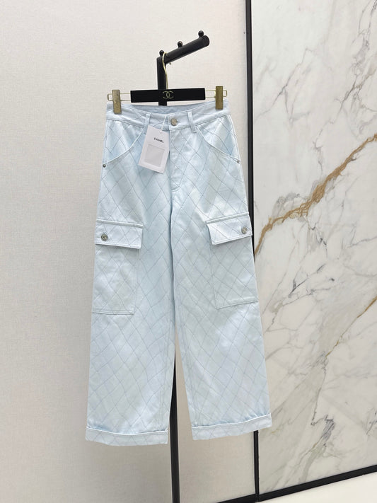 26SS NEW Coco Girl Beach Collection Heavy Embroidery Diamond Pattern Straight Leg Jeans🩵