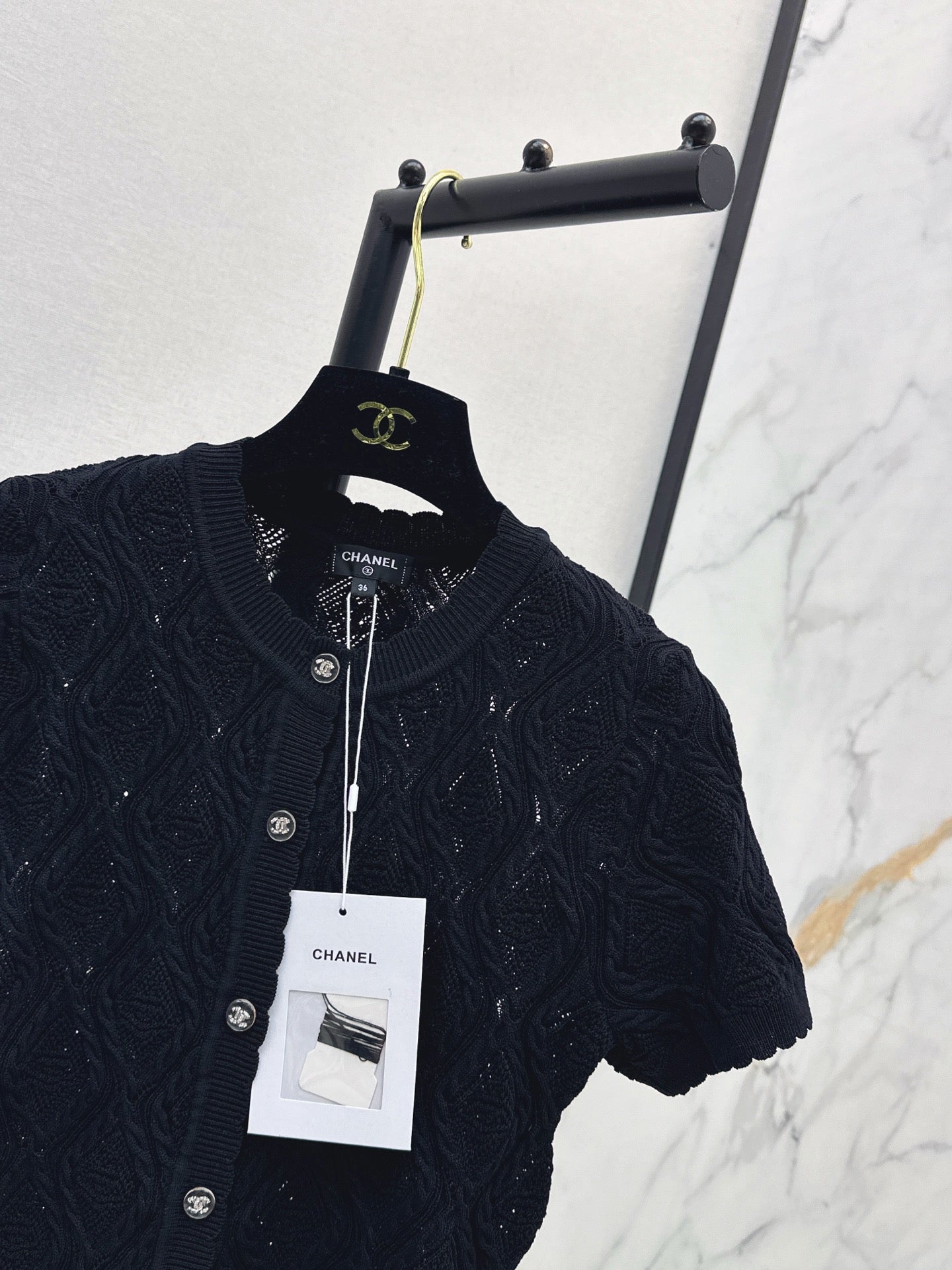 26SS NEW Crew Neck Knitted Openwork Short-Sleeve Cardigan 🖤