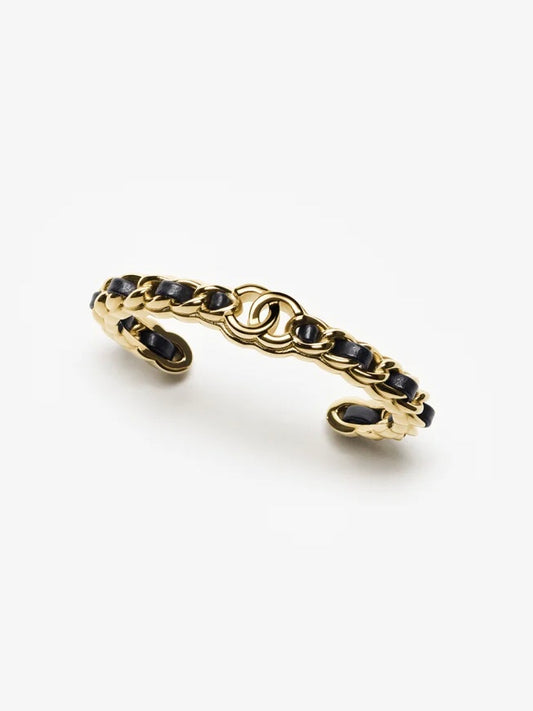 26SS NEW Light Gold Exquisite Classic Open Bangle with Leather ✨
