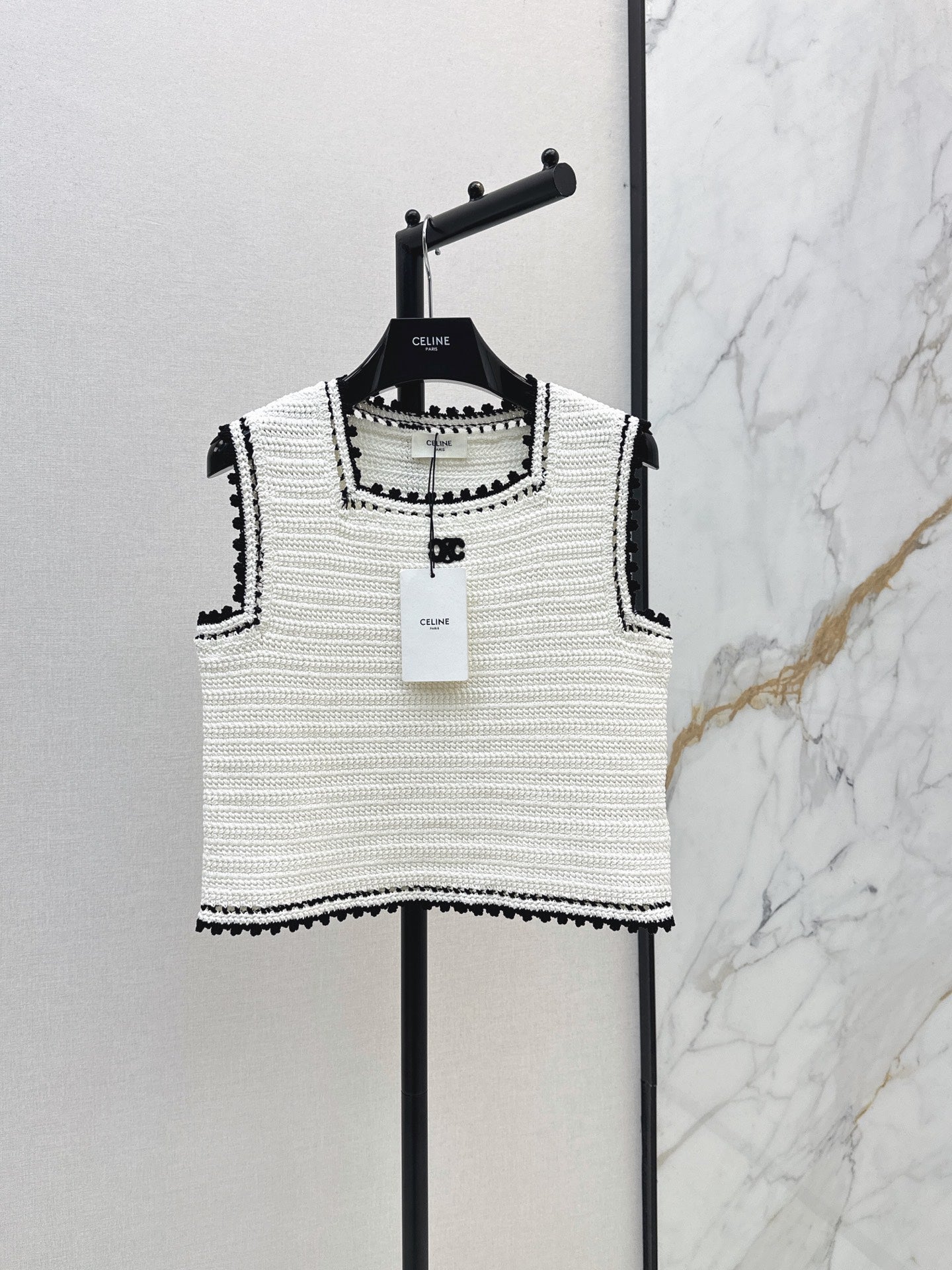 26SS NEW Color-blocked Trimmed Sleeveless Short Knit Vest 🖤