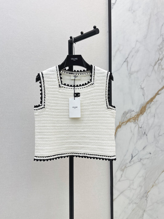 26SS NEW Color-blocked Trimmed Sleeveless Short Knit Vest 🖤