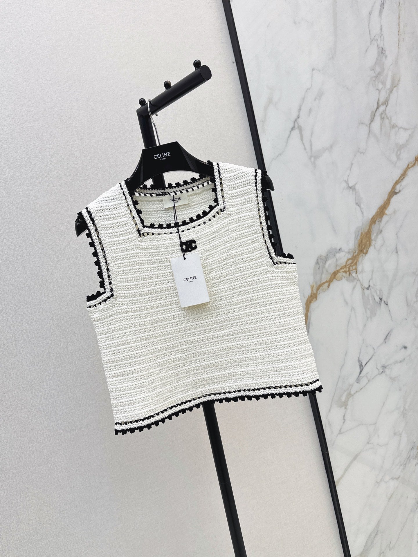 26SS NEW Color-blocked Trimmed Sleeveless Short Knit Vest 🖤