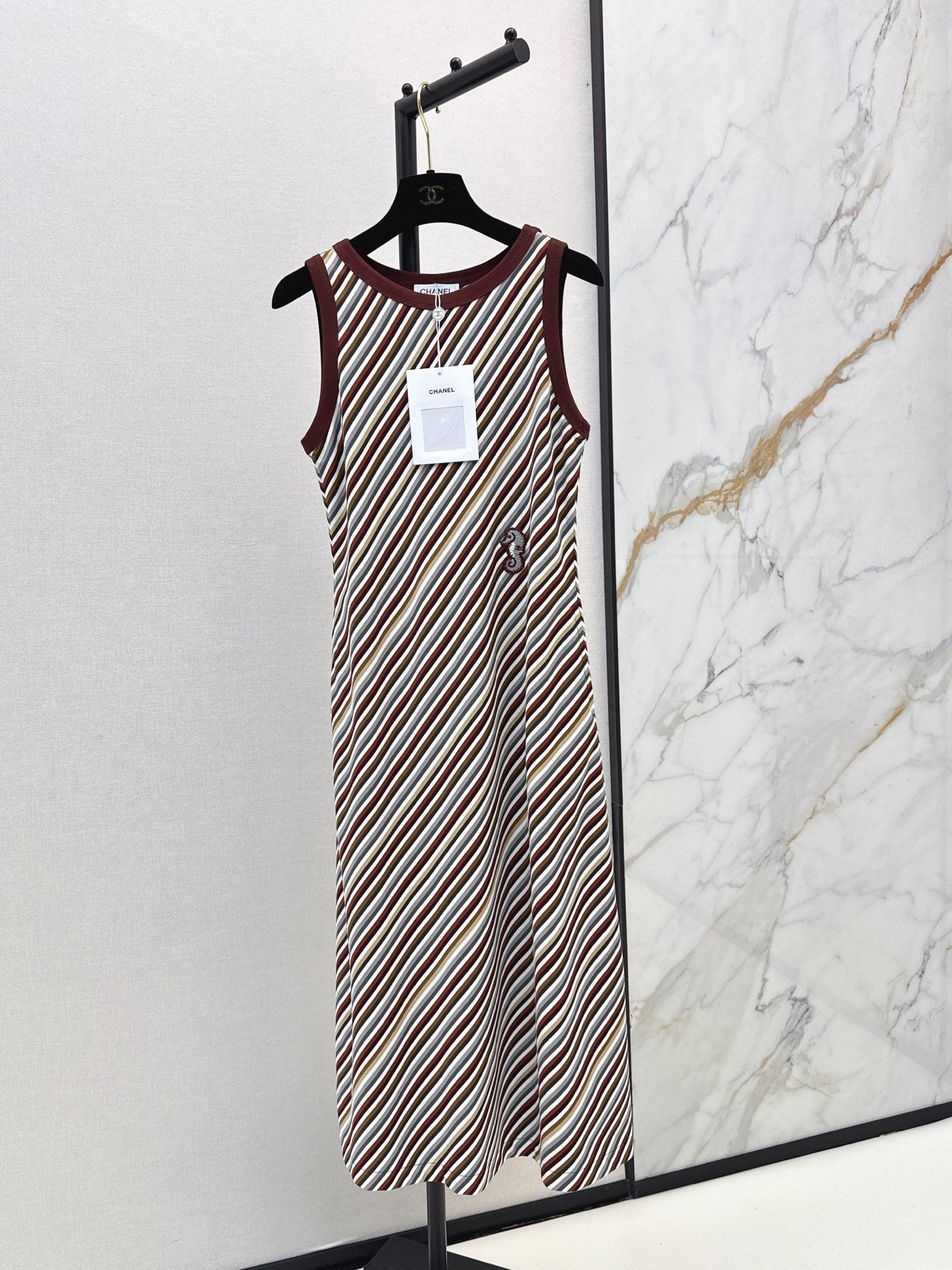 26SS NEW Retro Color-Blocked Striped Vest Sleeveless Long Dress 🤎