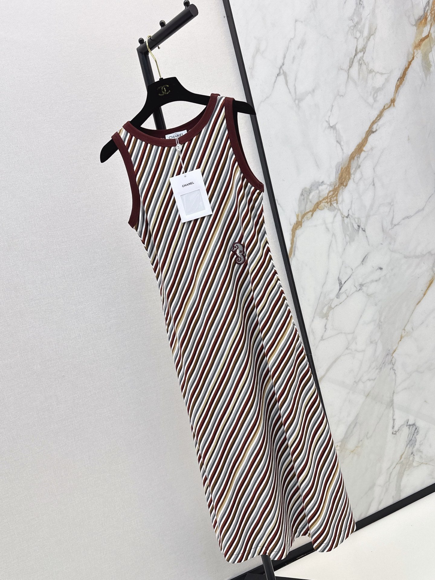 26SS NEW Retro Color-Blocked Striped Vest Sleeveless Long Dress 🤎