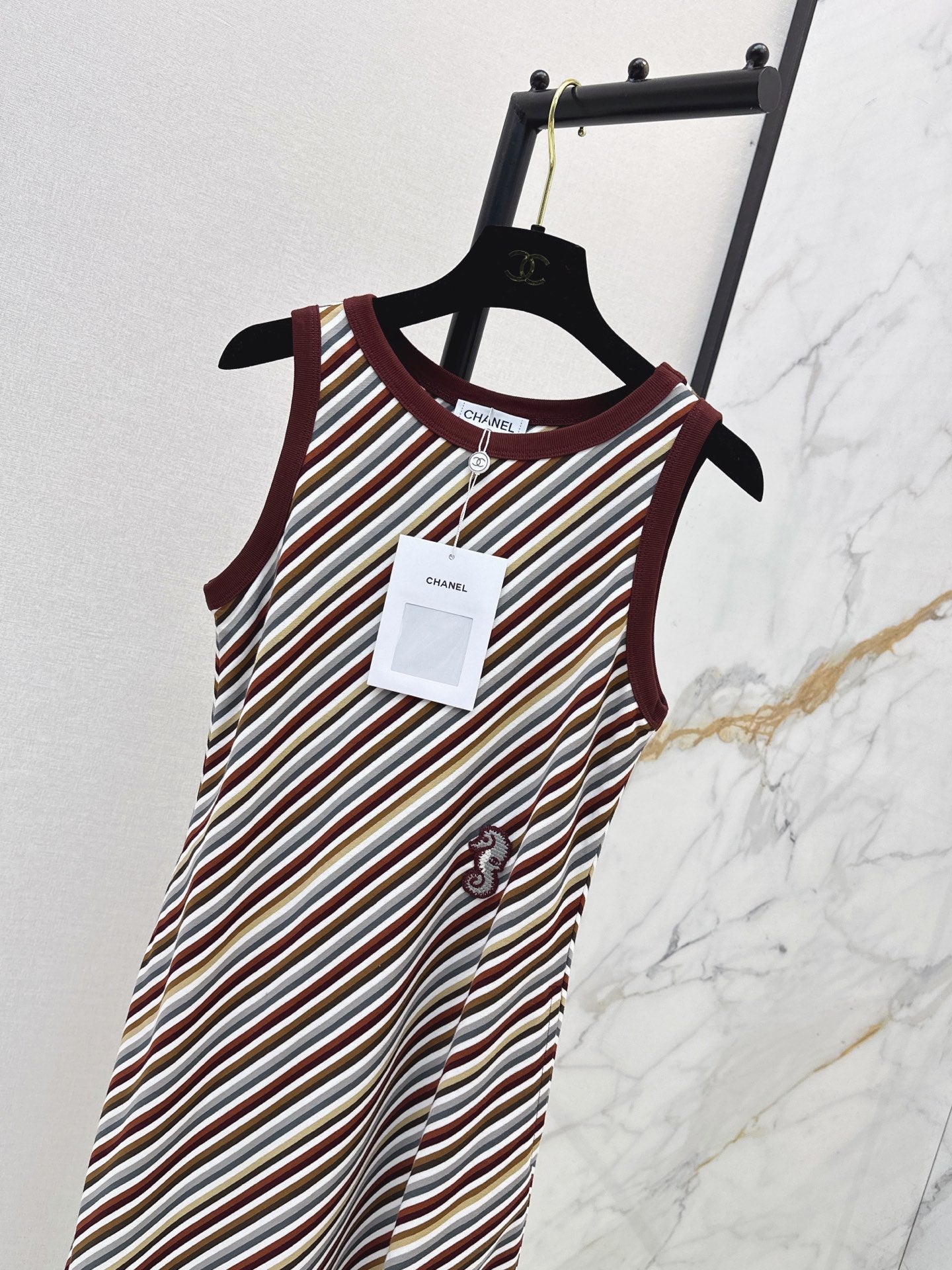26SS NEW Retro Color-Blocked Striped Vest Sleeveless Long Dress 🤎