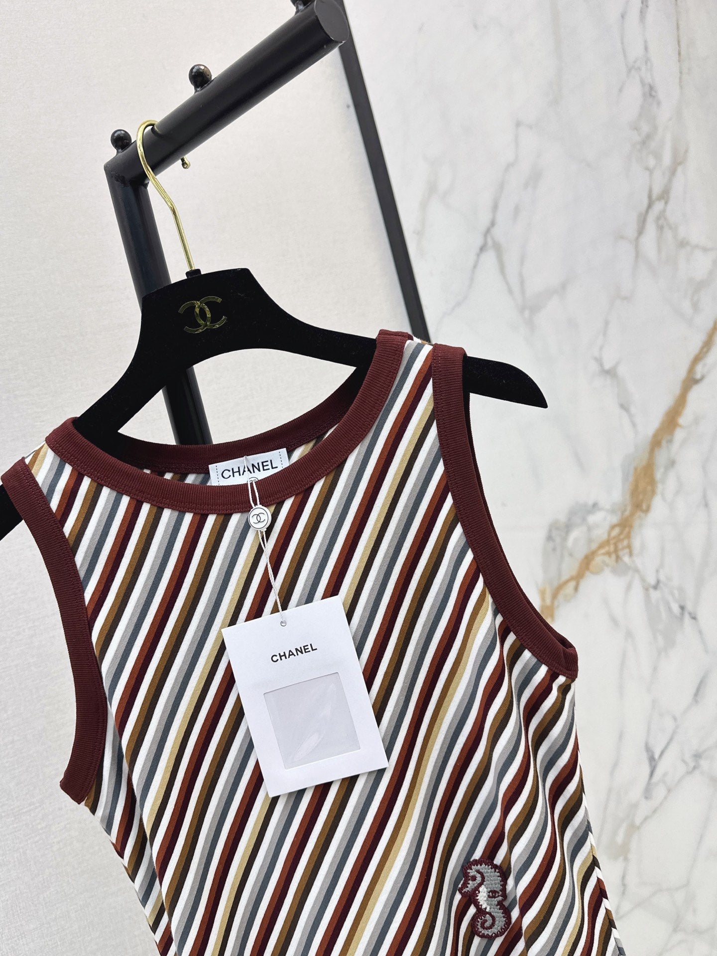 26SS NEW Retro Color-Blocked Striped Vest Sleeveless Long Dress 🤎