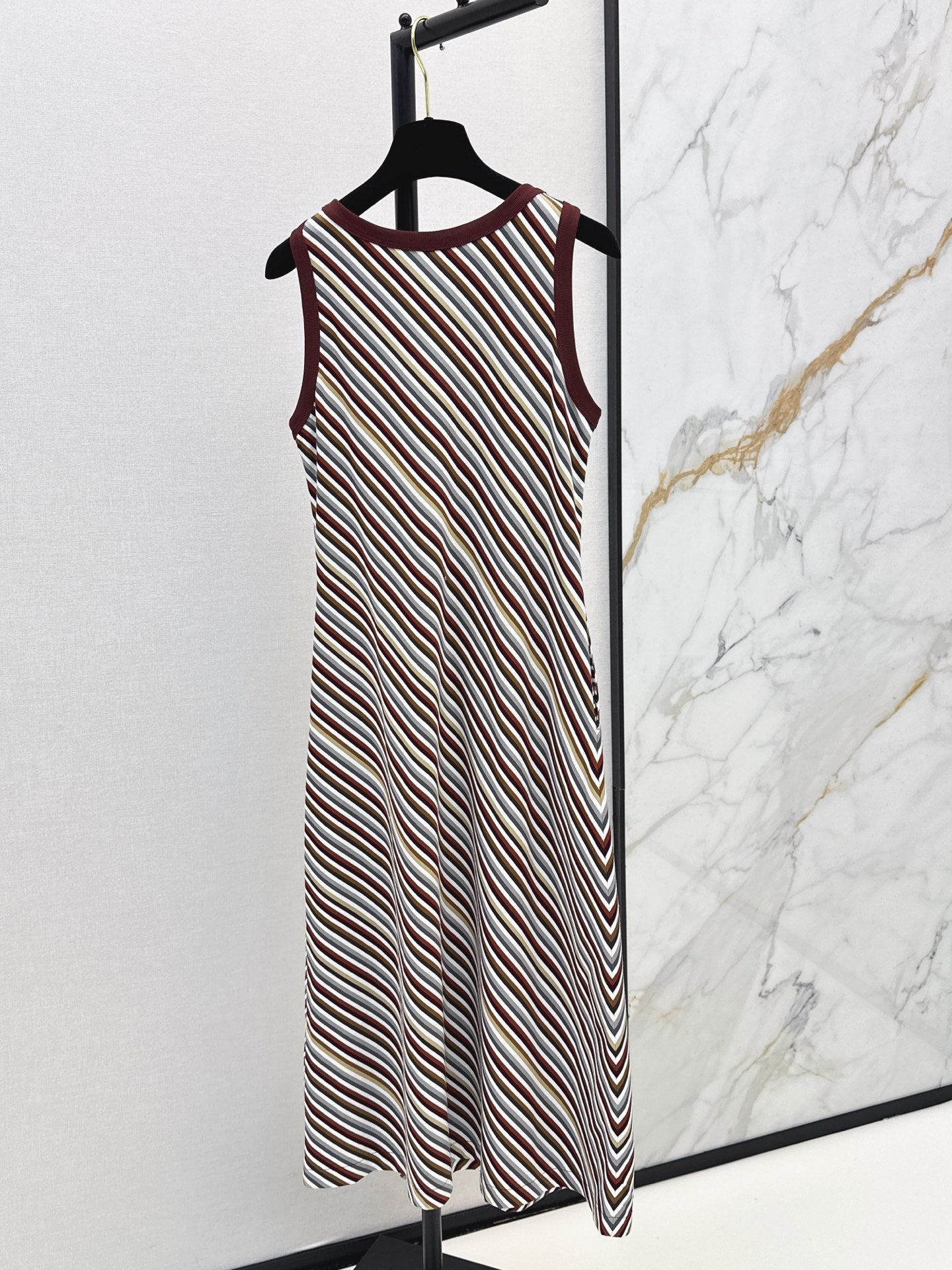 26SS NEW Retro Color-Blocked Striped Vest Sleeveless Long Dress 🤎