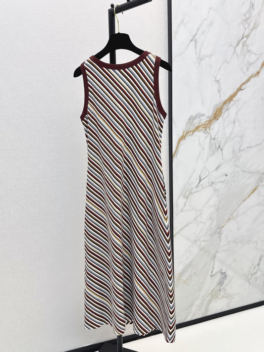 26SS NEW Retro Color-Blocked Striped Vest Sleeveless Long Dress 🤎