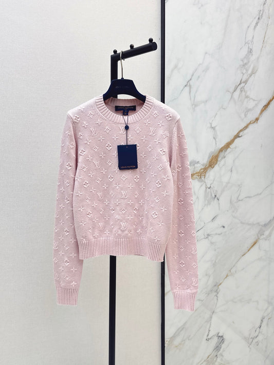 26SS NEW 3D Logo Embroidered Cashmere Pink Knit Sweater 💕