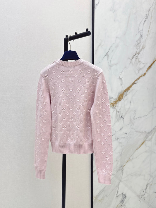 26SS NEW 3D Logo Embroidered Cashmere Pink Knit Sweater 💕