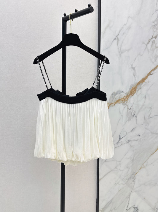 26SS NEW Color-blocked bow-decorated chain strapless camisole 🖤