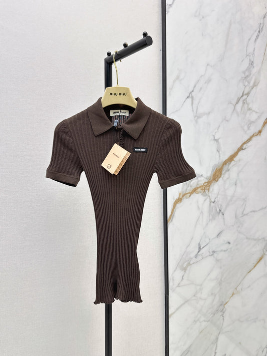 26SS NEW Chocolate-colored Polo Slim-fit Short-sleeved Knit Top 🤎