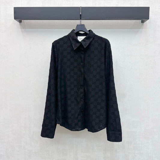 26FW New Jacquard Long-Sleeve Shirt with Fold-Over Collar