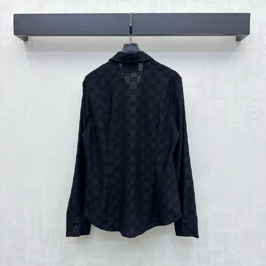 26FW New Jacquard Long-Sleeve Shirt with Fold-Over Collar