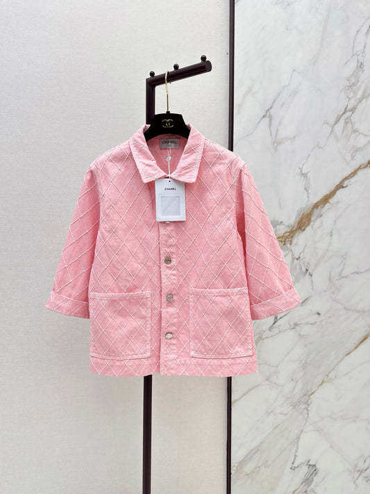 26FW New Coco Beach Collection: Denim jacket featuring intricate, heavy-duty embroidery and diamond-pattern stitching💞