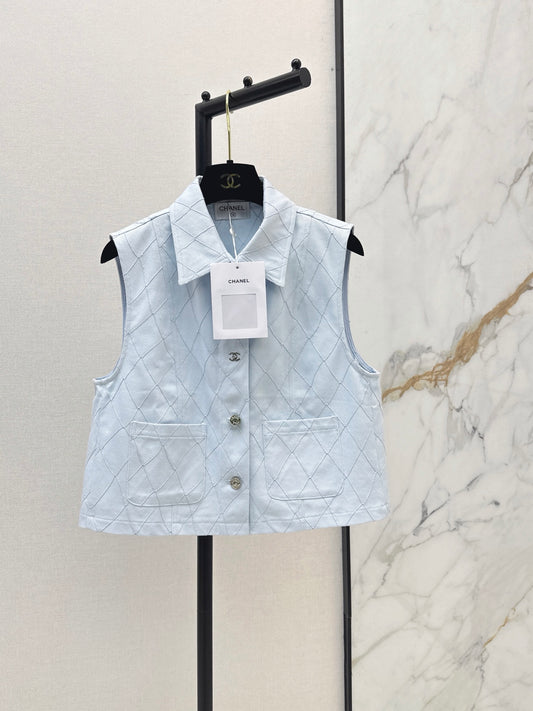 26FW New Quilted-Stitch Denim Vest with Lapel 🩵