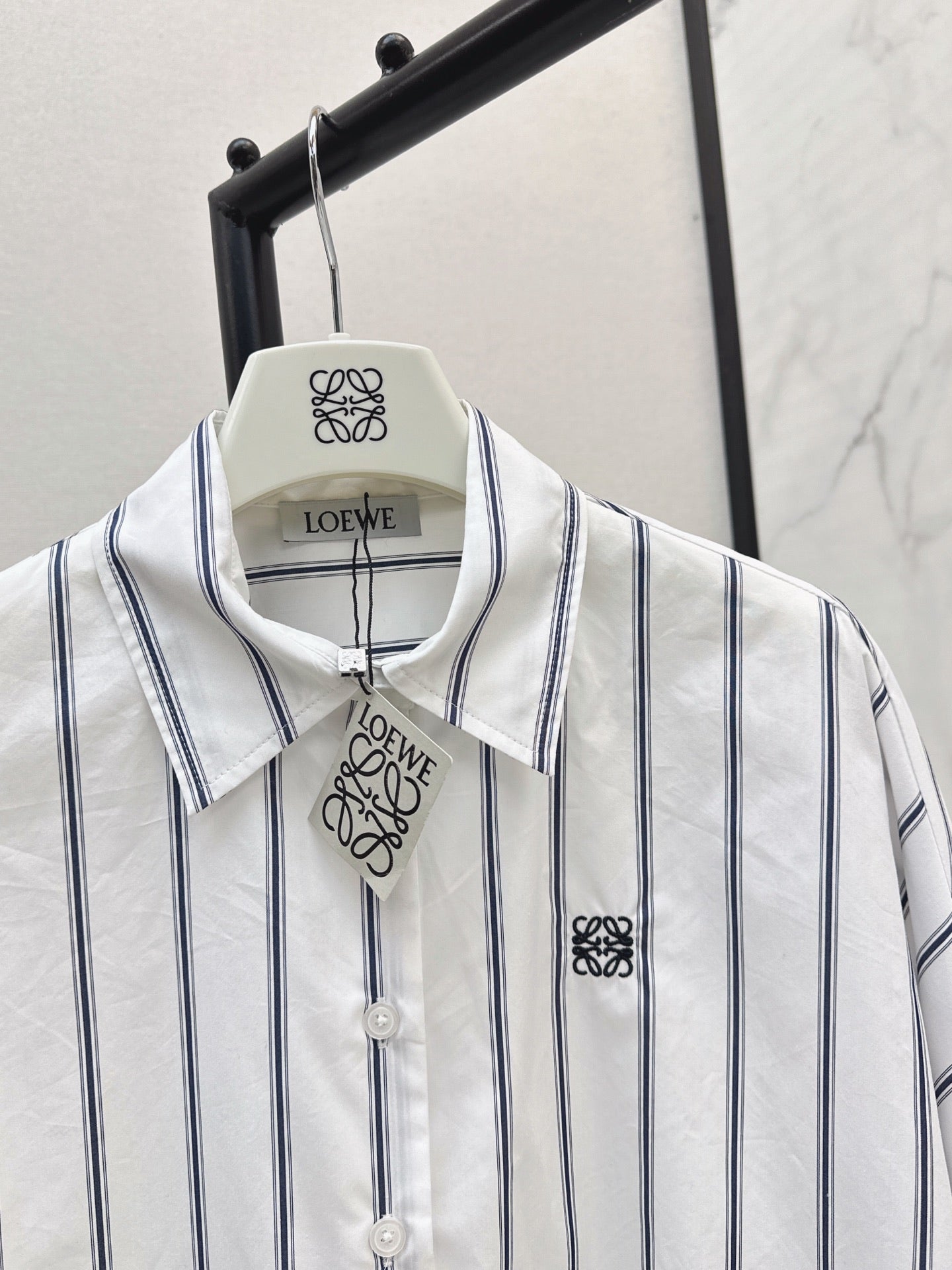 26FW New Blue Striped Shirt with Embroidered Logo and Batwing Sleeves 🩵