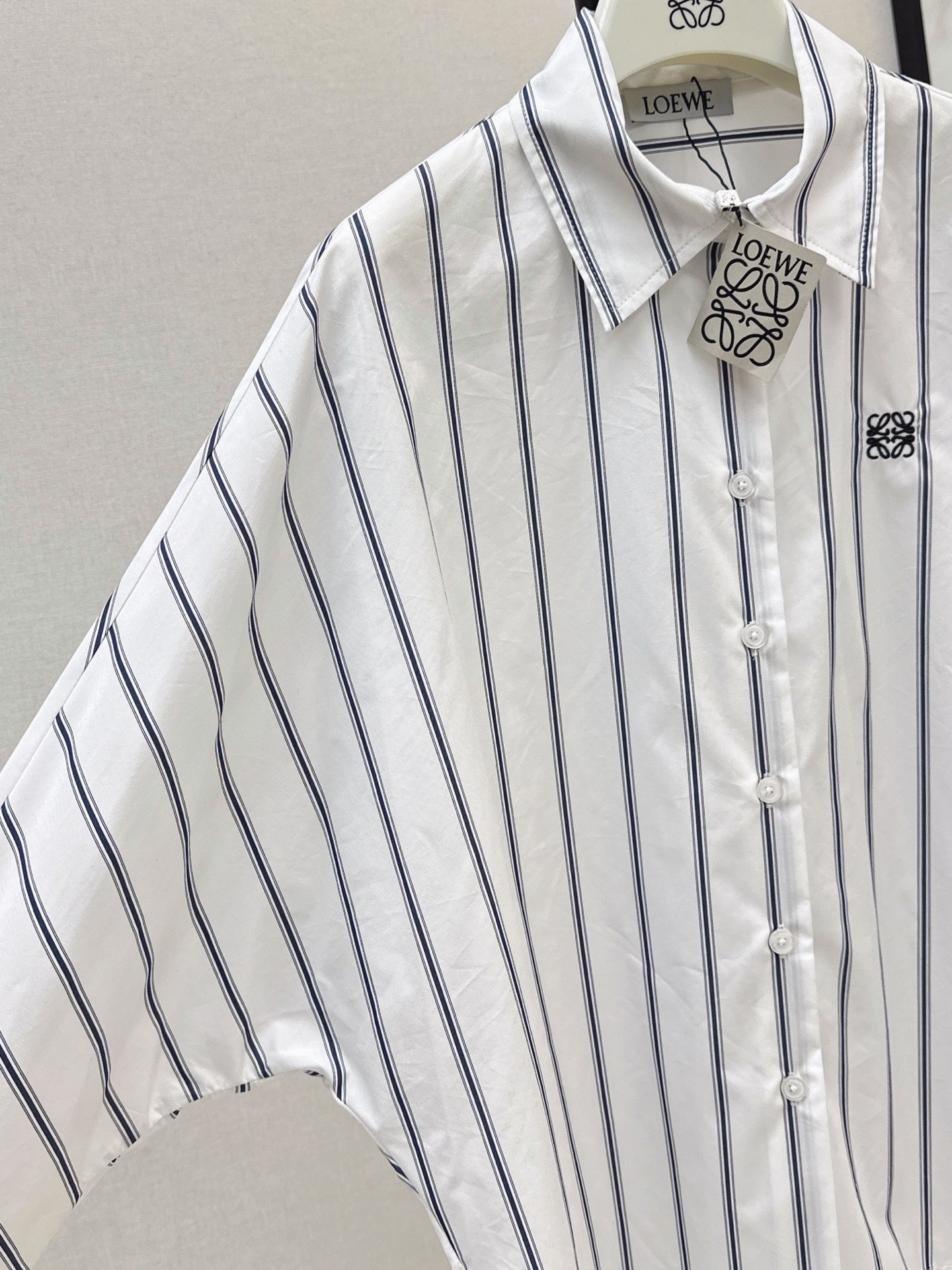 26FW New Blue Striped Shirt with Embroidered Logo and Batwing Sleeves 🩵
