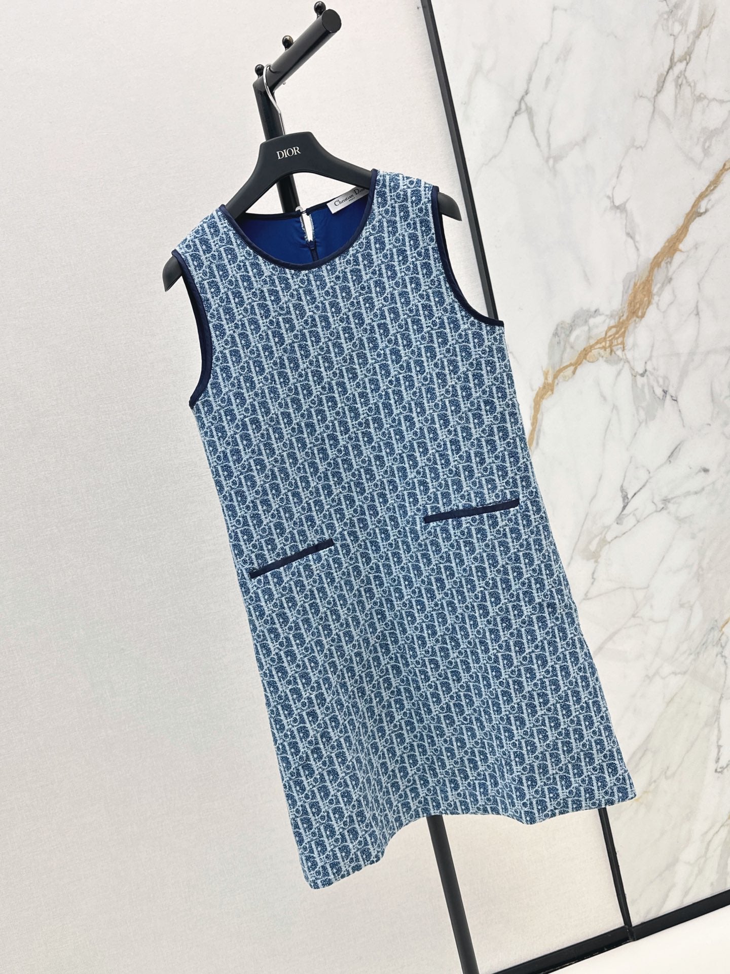 ❤️‍🔥Limited edition❤️‍🔥26FW New Blue Tweed Classic Monogram Sleeveless Dress 🩵