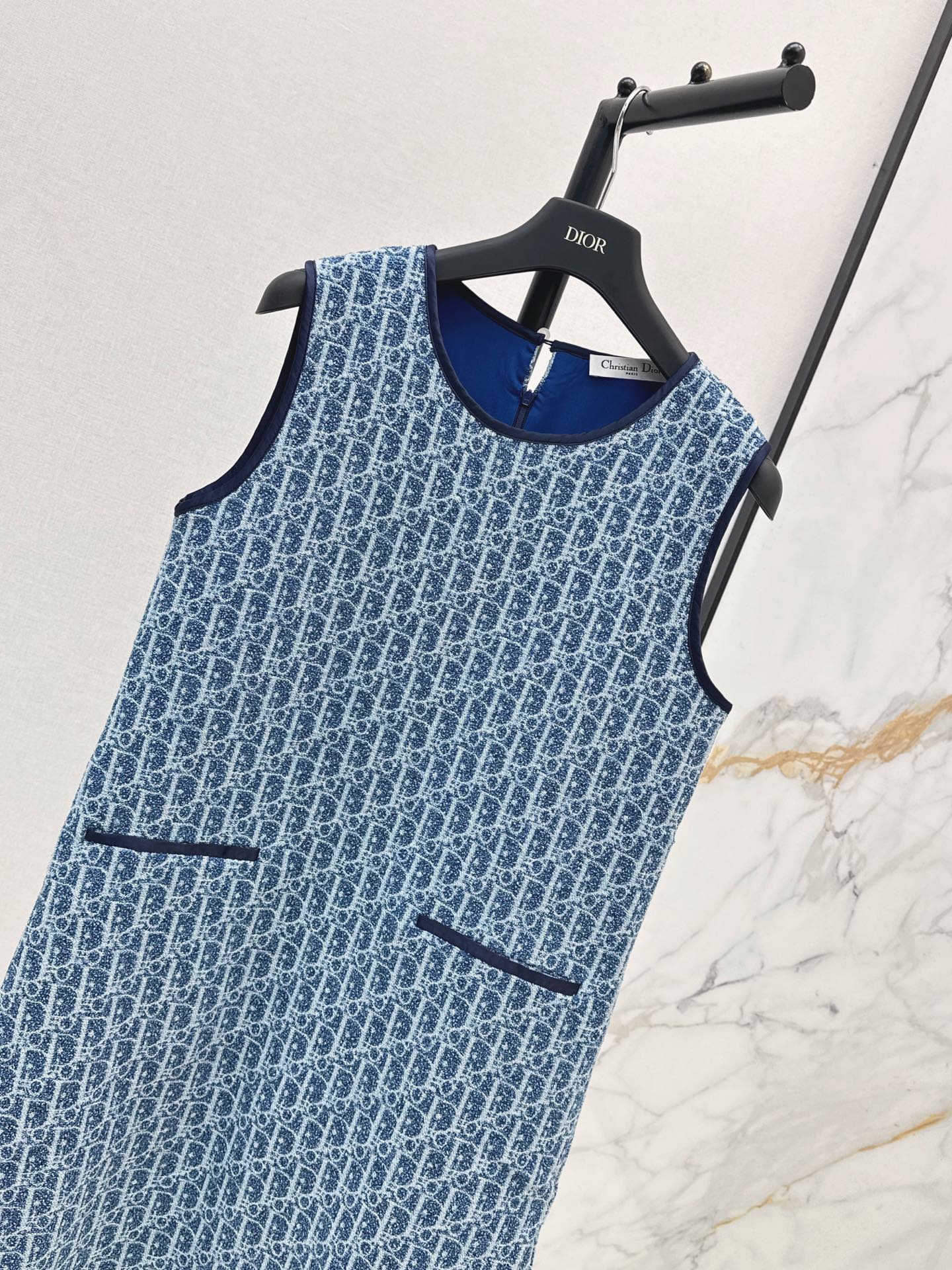 ❤️‍🔥Limited edition❤️‍🔥26FW New Blue Tweed Classic Monogram Sleeveless Dress 🩵
