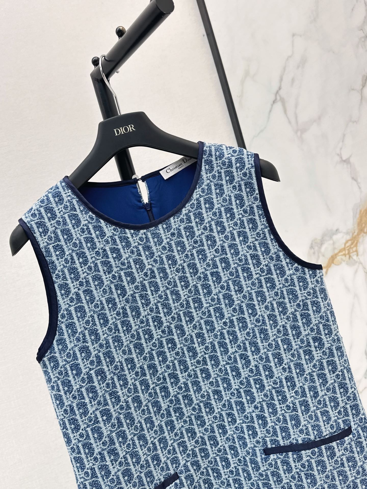❤️‍🔥Limited edition❤️‍🔥26FW New Blue Tweed Classic Monogram Sleeveless Dress 🩵