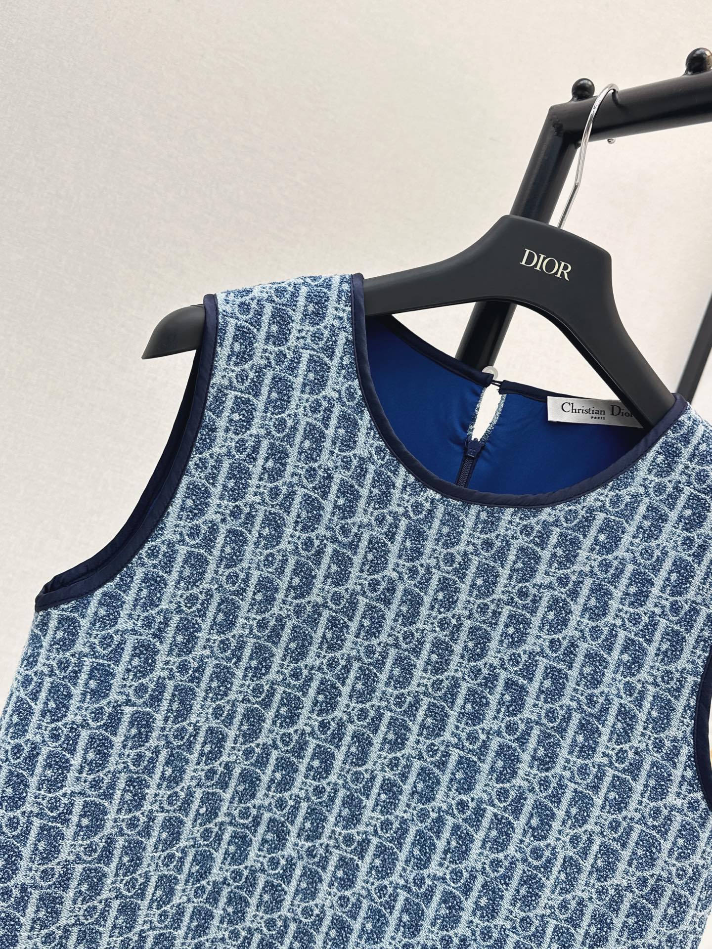 ❤️‍🔥Limited edition❤️‍🔥26FW New Blue Tweed Classic Monogram Sleeveless Dress 🩵