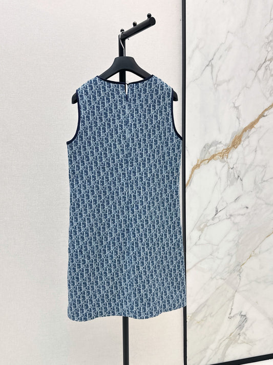 ❤️‍🔥Limited edition❤️‍🔥26FW New Blue Tweed Classic Monogram Sleeveless Dress 🩵