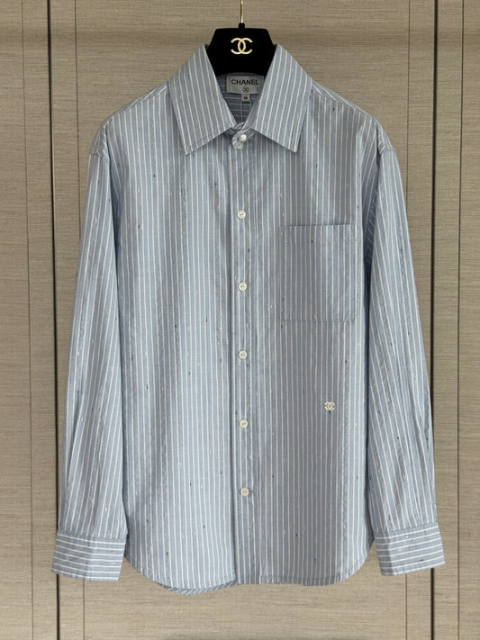 🔥Highest Quality🔥26FW New Blue and White Vertical Striped Shirt