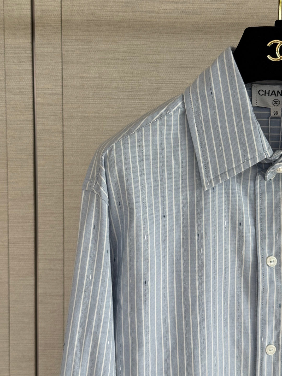 🔥Highest Quality🔥26FW New Blue and White Vertical Striped Shirt