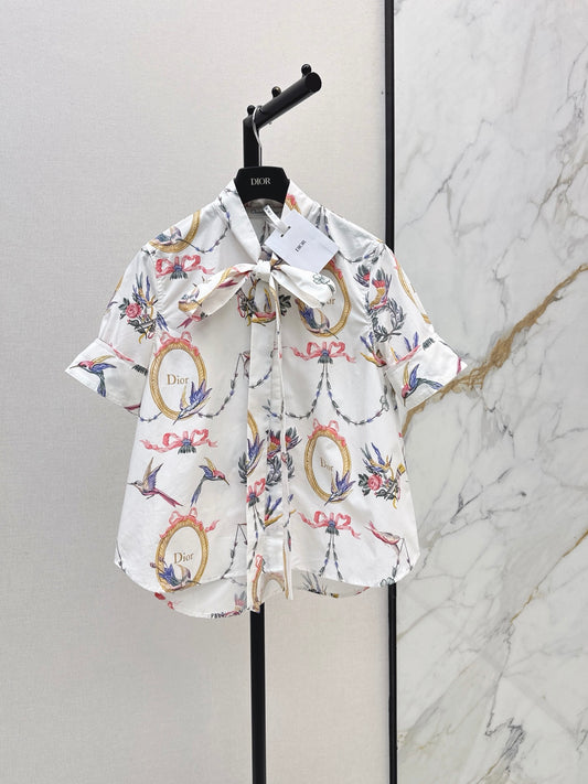 26FW New Short-Sleeve Shirt with Floral Print and Ribbon Detail 🤍