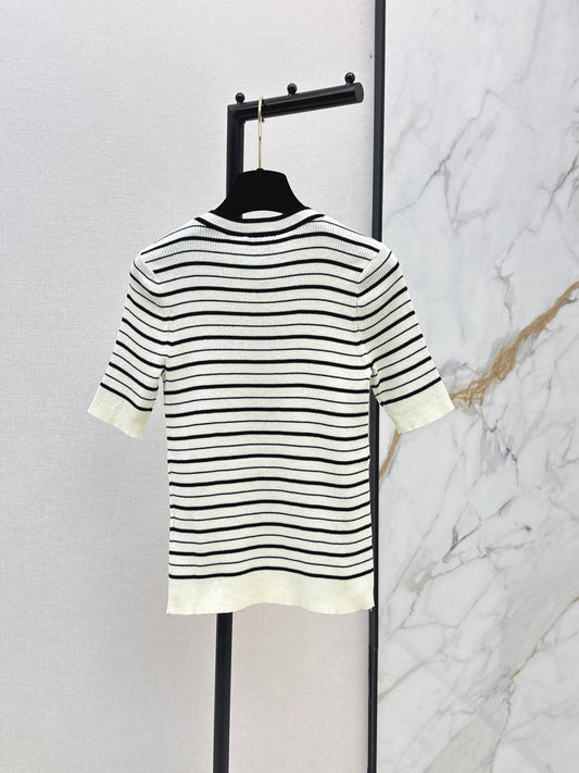 26FW New Striped Short-Sleeve Top with Metal Double-C Buckle 🖤