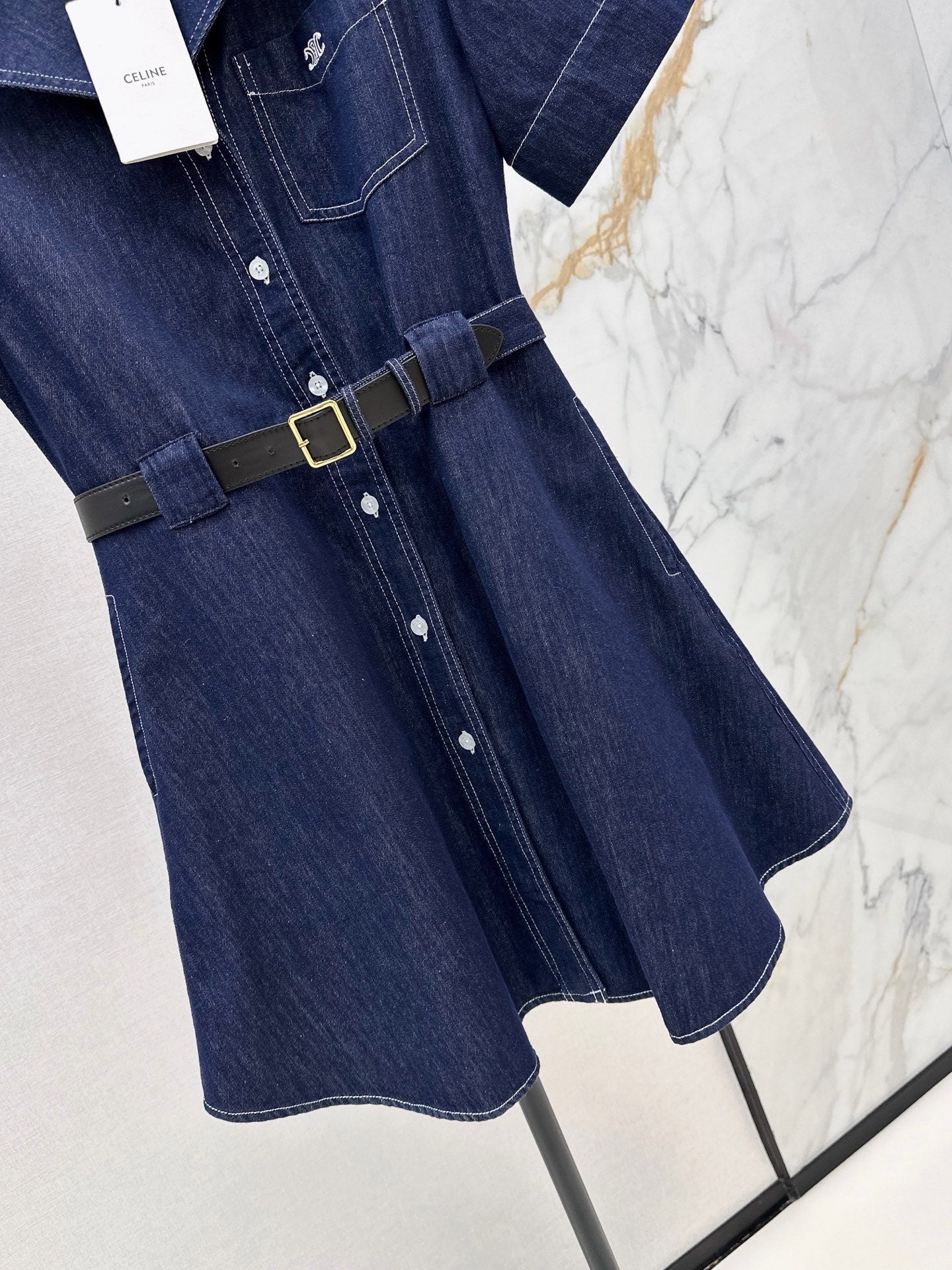 26FW New Triomphe Logo Embroidered Denim Dress 🖤