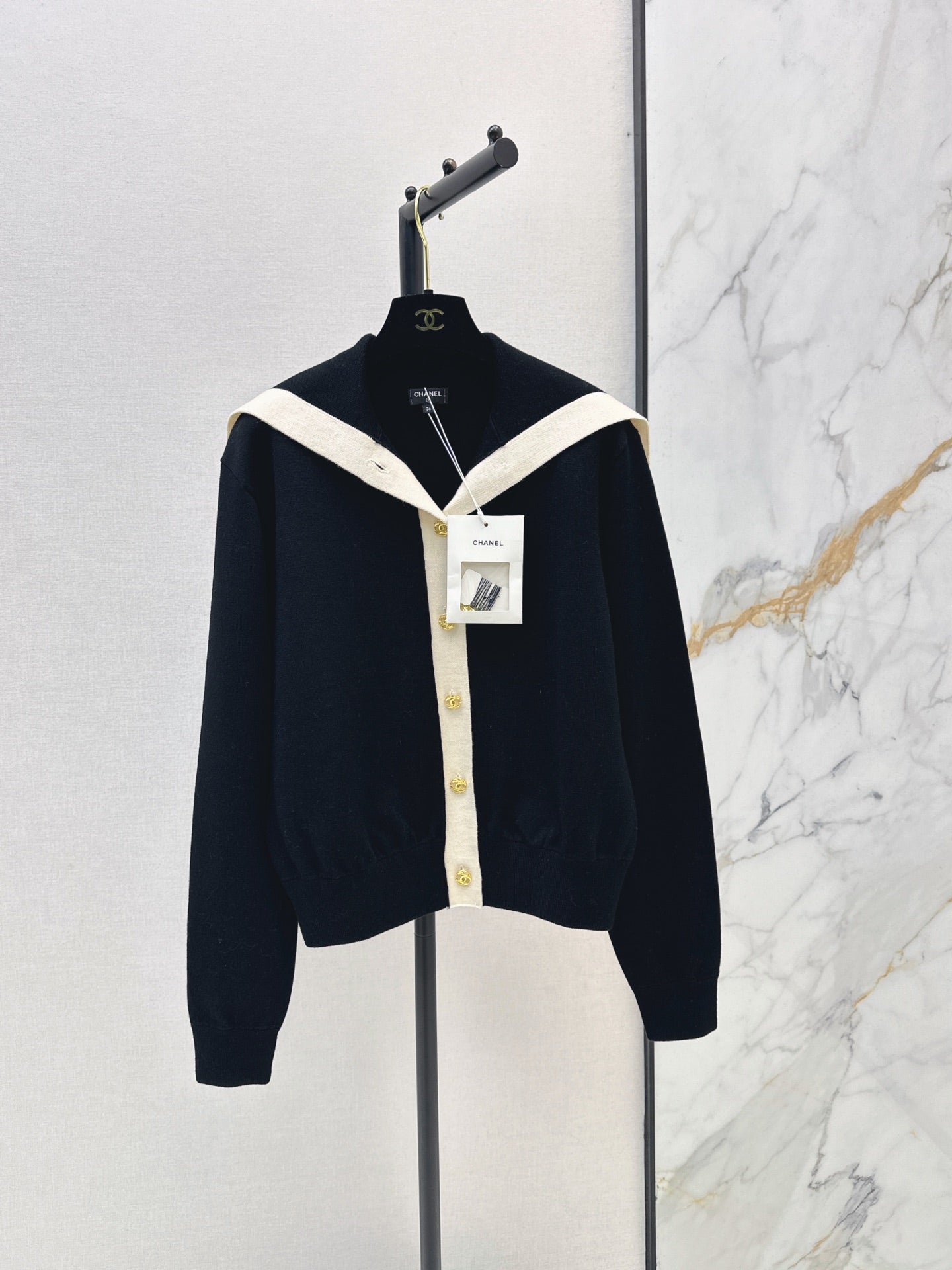 🔥Highest Quality🔥 26FW New Color-Block Nautical-Style Collared Knit Cardigan 🖤