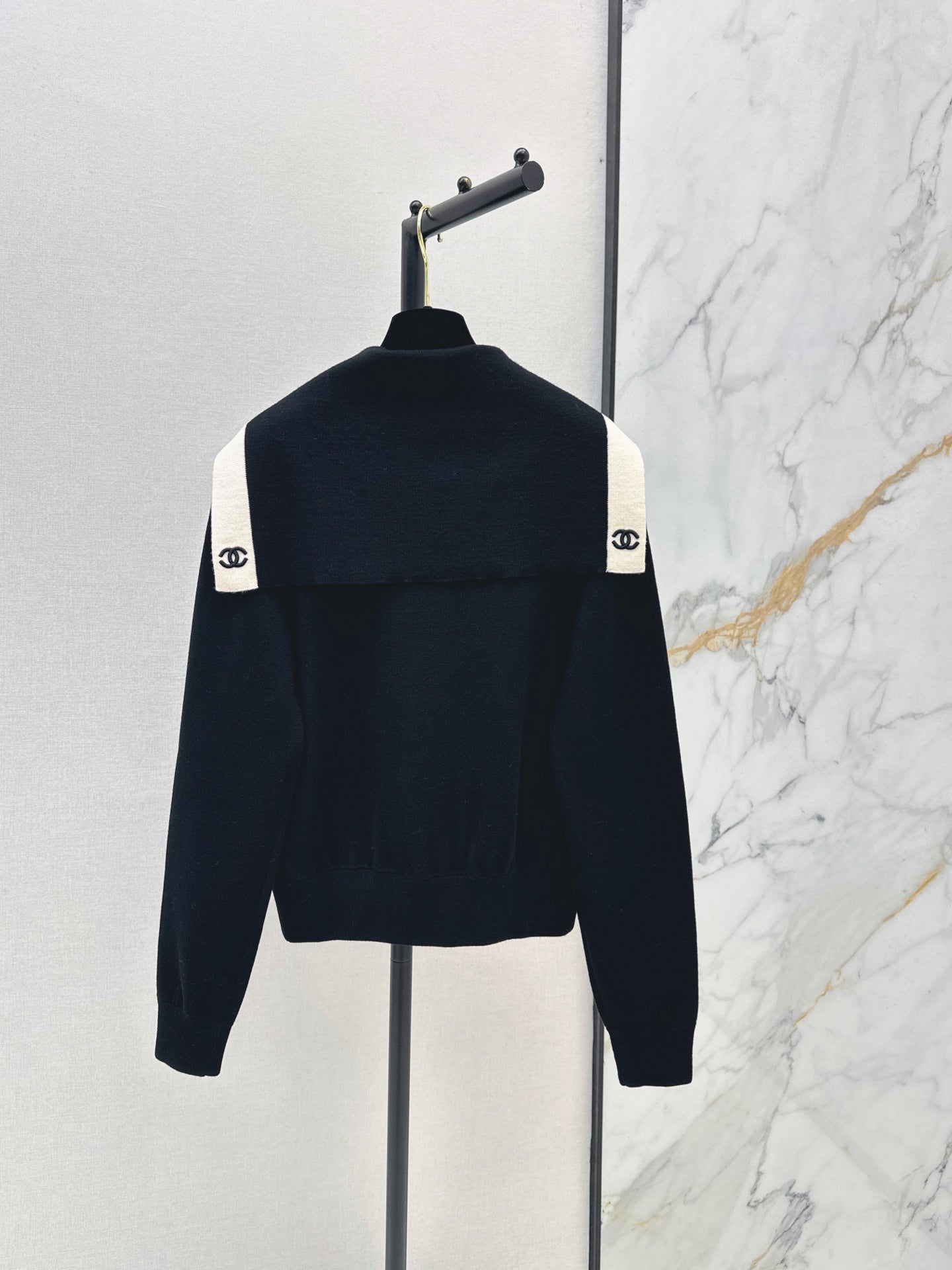 🔥Highest Quality🔥 26FW New Color-Block Nautical-Style Collared Knit Cardigan 🖤