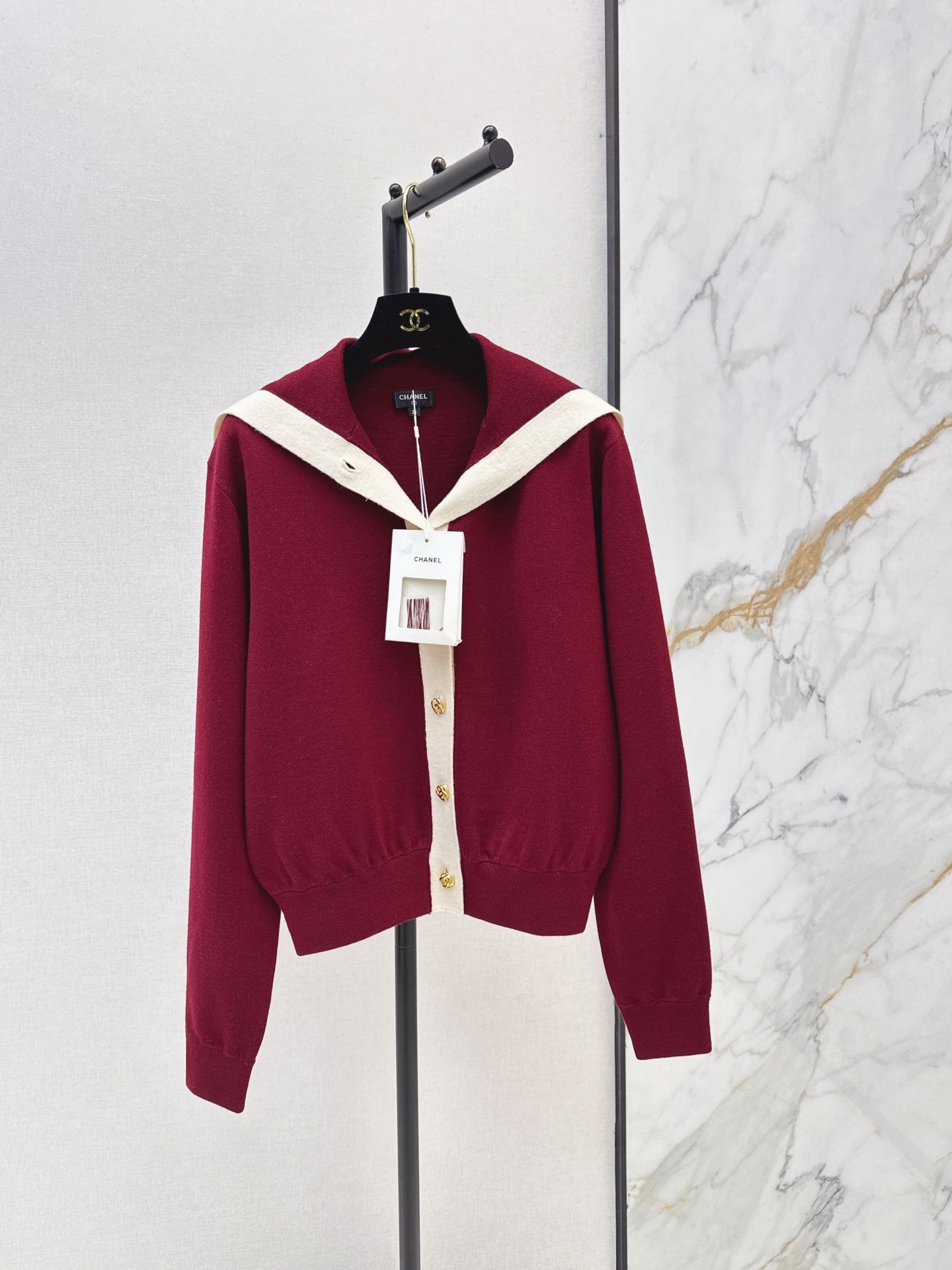 🔥Highest Quality🔥 26FW New Color-Block Nautical-Style Collared Knit Cardigan 🖤