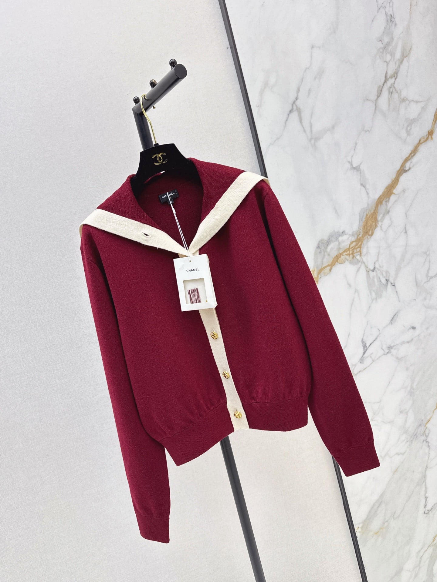 🔥Highest Quality🔥 26FW New Color-Block Nautical-Style Collared Knit Cardigan 🖤