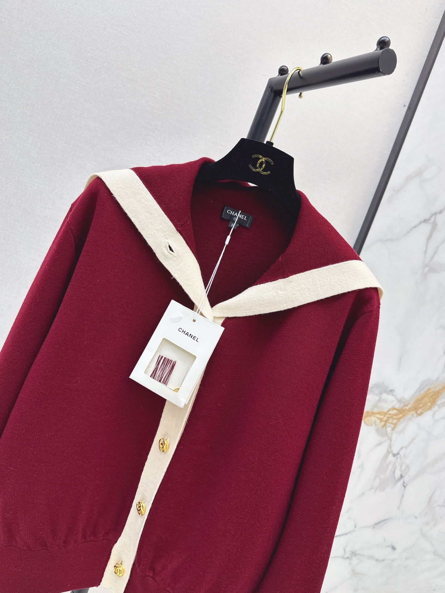 🔥Highest Quality🔥 26FW New Color-Block Nautical-Style Collared Knit Cardigan 🖤