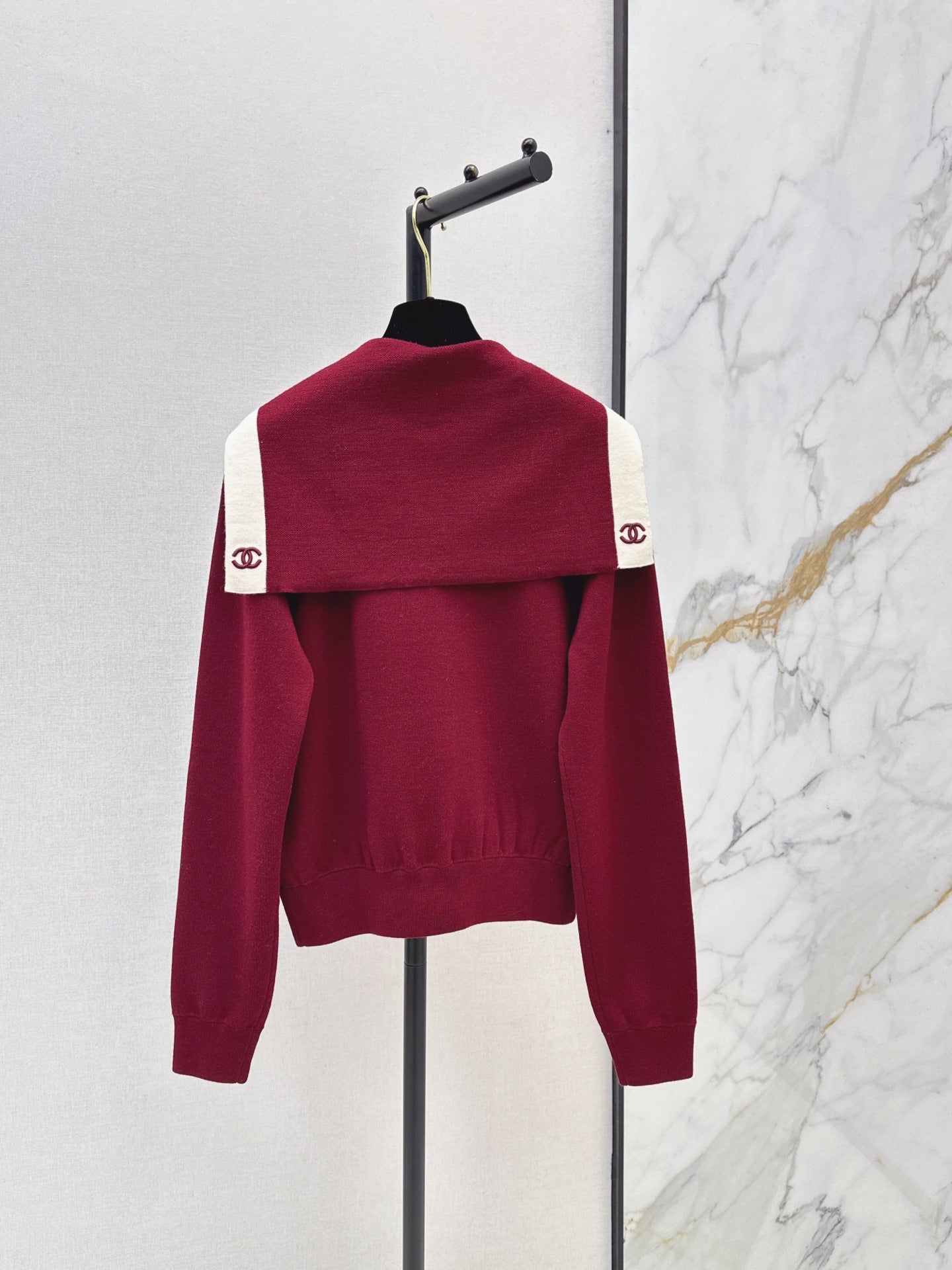 🔥Highest Quality🔥 26FW New Color-Block Nautical-Style Collared Knit Cardigan 🖤