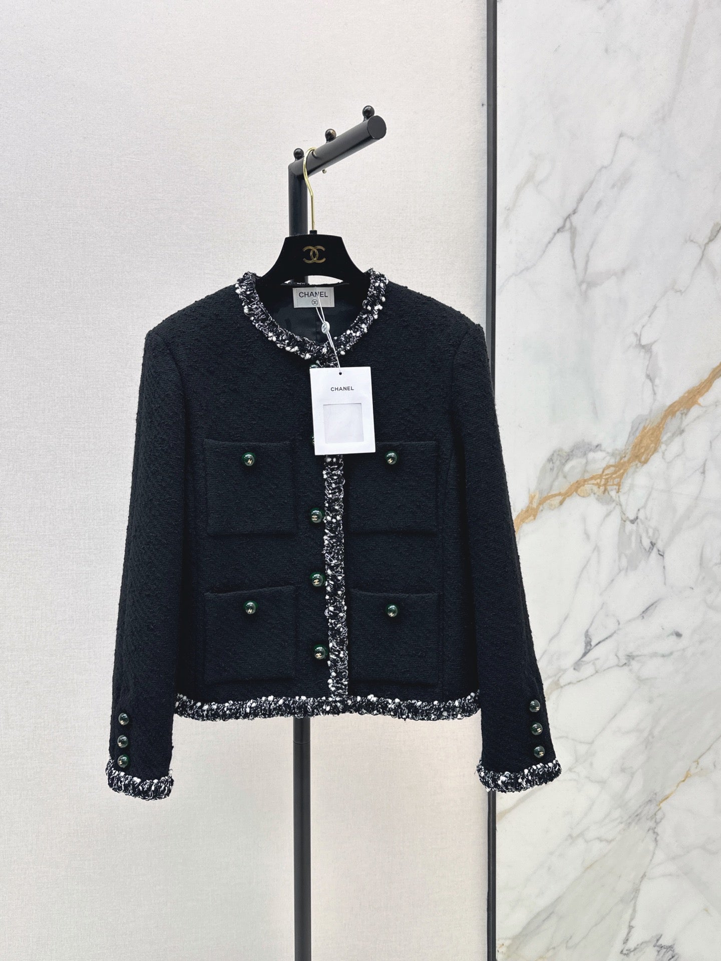 🔥Highest Quality🔥 26FW New Black Tweed Crew-Neck Knit Jacket 🖤