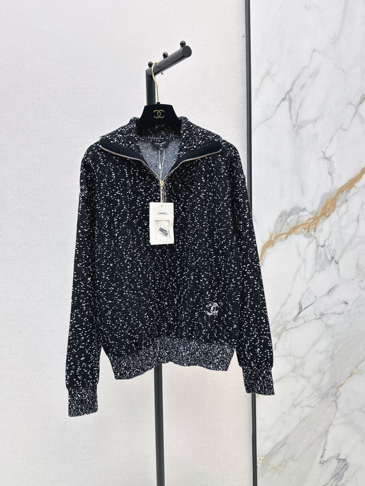 26FW New Speckled Yarn Half-Zip Knit Top 🖤